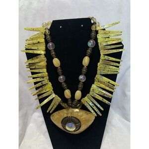 ANTHONY ALEXANDER Double Stranded Statement Necklace w/ Lg Yellow Pendant Unique